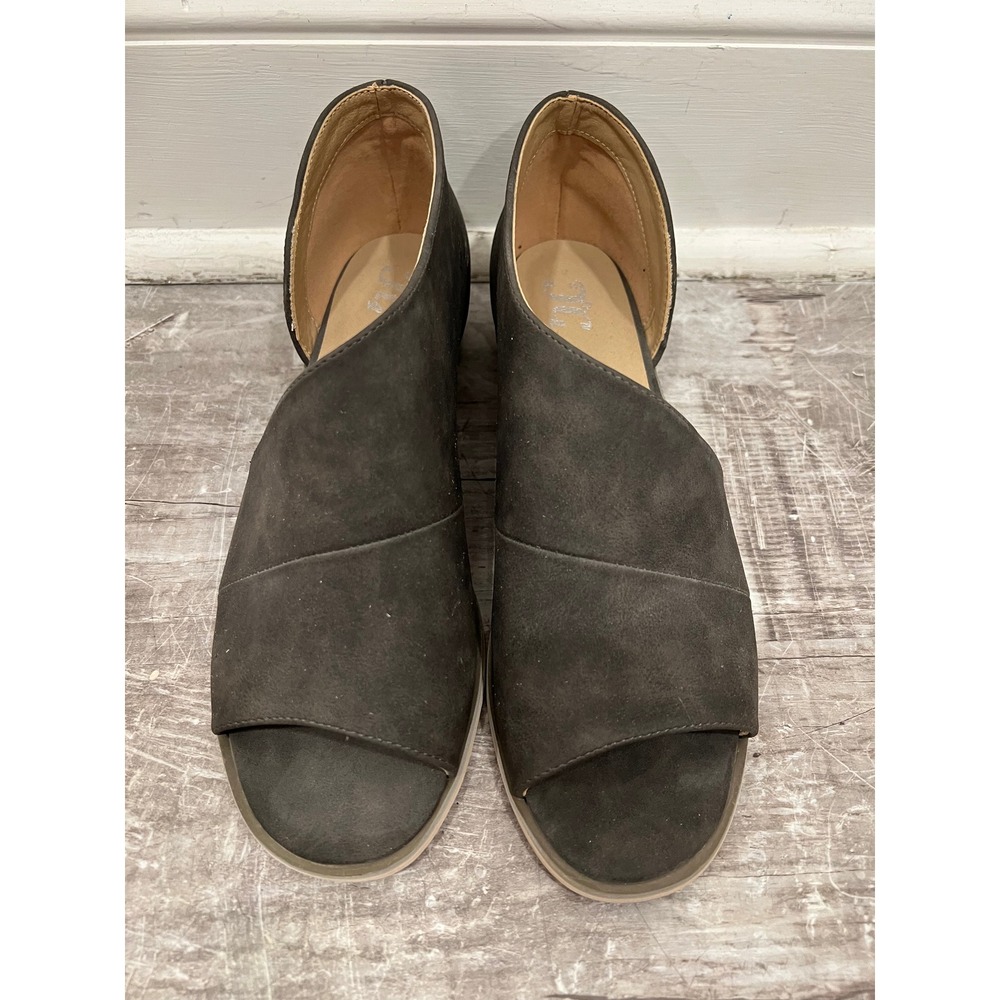 Journee Collection Open Toe Sandals Women 9.5 Gray Faux Suede D'Orsay Flat Shoes